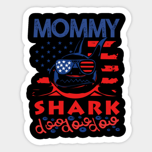 Mommy Shark American Flag July Of 4th Sticker